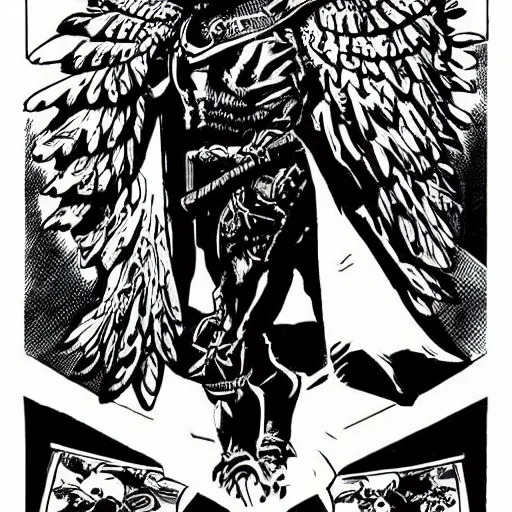 Prompt: a portrait of an owl knight, comicbook art, in the style of mike mignola, stylized, fantasy,