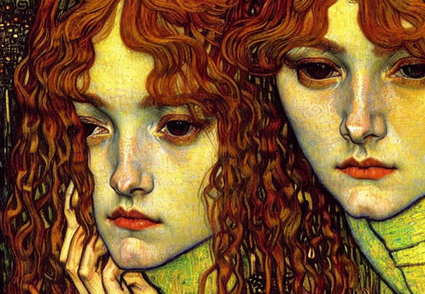 Image similar to detailed realistic beautiful young medieval queen face portrait by jean delville, gustav klimt and vincent van gogh, art nouveau, symbolist, visionary, gothic, pre - raphaelite, muted earthy colors, desaturated