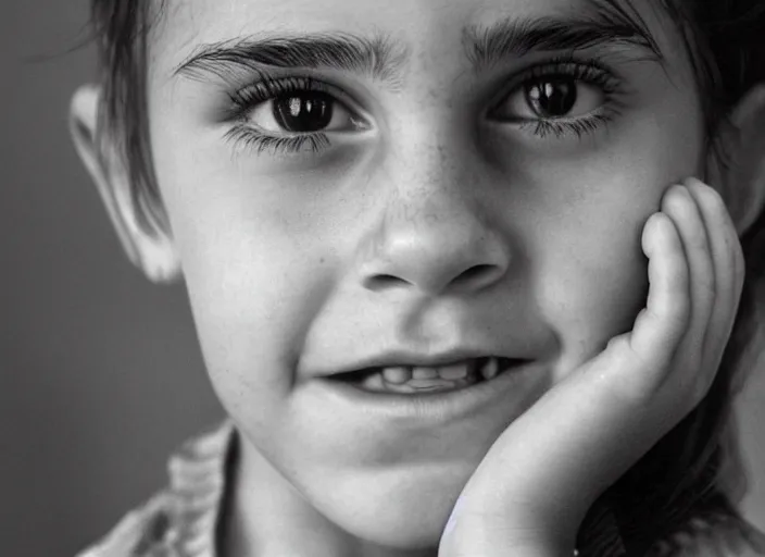 Prompt: professional fine detailed photo portrait of young emma watson from makhachkala, dagestan. kid emma watson in the postsoviet suburbia, iphone photo, instagram, black and white - - cfg _ scale 7