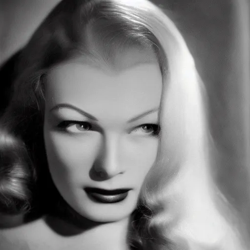 Image similar to portrait of veronica lake, intricate, elegant, glowing lights, highly detailed photo by william mortensen