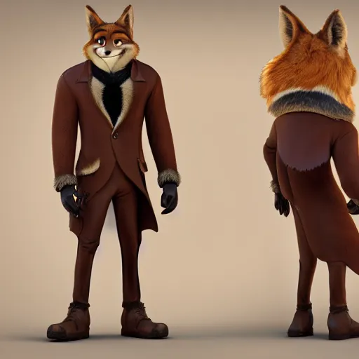 Prompt: portrait, 3 d render, anthropomorphic coyote male, wearing along brown leather maxi coat, in the style of zootopia, highly detailed attributes and atmosphere, dim volumetric cinematic lighting