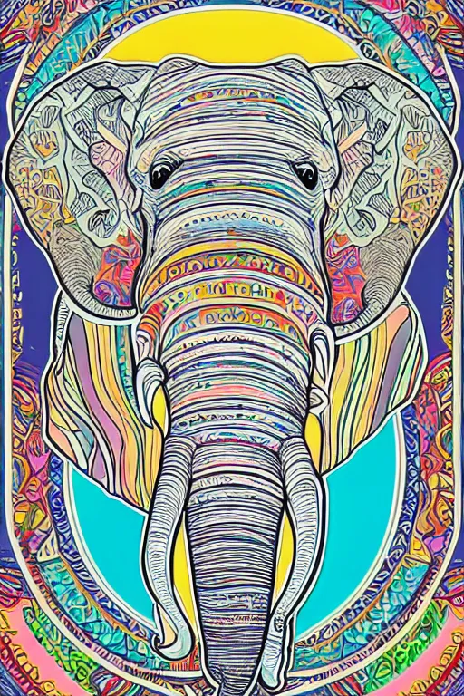 Prompt: A portrait of a hipster elephant, sticker, highly detailed, colorful, illustration, smooth and clean vector curves, no jagged lines, vector art, smooth