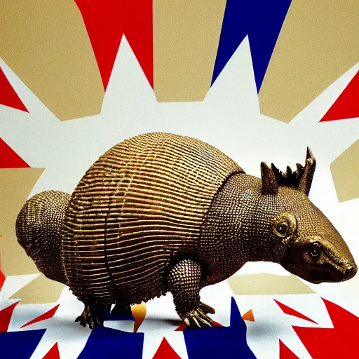 Image similar to armadillo patriot potus, modern art placed in a large living room, art designers magazine HD photo superrealism 3d 8k resolution