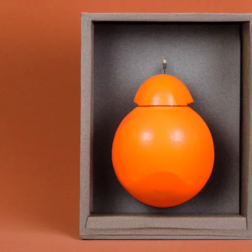 Image similar to product photo of an orange designed to resemble an incendiary grenade, center frame, highly detailed, balanced colors