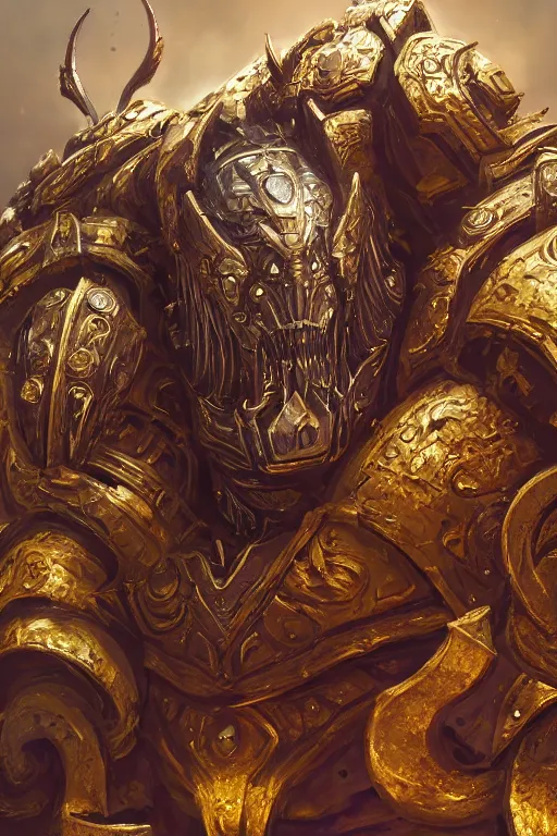 Prompt: dynamic photography portrait of end's level game boss colossus , intricate ornate armor, subject in the middle of the frame, rule of thirds, golden ratio, elegant, digital painting, octane 4k render, zbrush, hyperrealistic, artstation, concept art, smooth, sharp focus, illustration from Warcraft by Ruan Jia and Mandy Jurgens and Artgerm and William-Adolphe Bouguerea