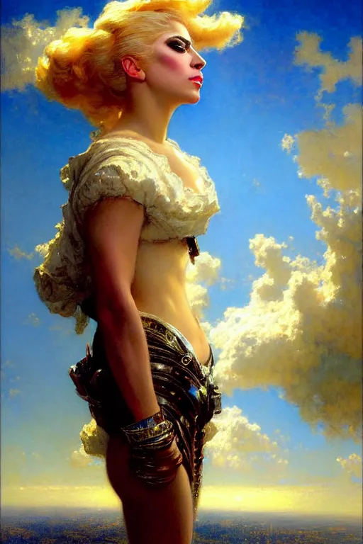 Image similar to lady gaga painting sky, painting by gaston bussiere, craig mullins, j. c. leyendecker