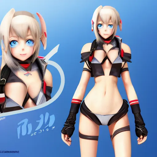 Prompt: shimakaze 3d character model design high resolution artstation