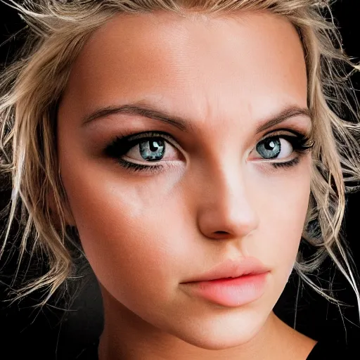 Image similar to a masterpiece portrait photo of a beautiful young woman who looks like a britney spears, symmetrical face