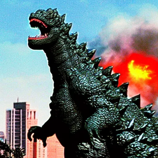 Prompt: godzilla's attack being blocked by shaq