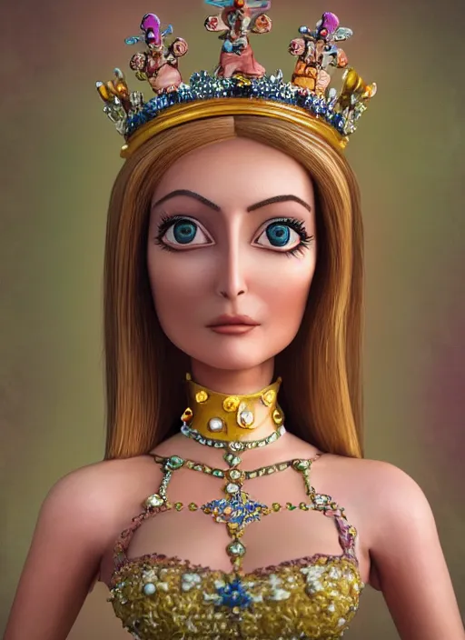 Prompt: closeup face profile portrait of tin toy sharon tate as a fairytale princess wearing a crown eating cakes, bikini, depth of field, zeiss lens, detailed, symmetrical, centered, fashion photoshoot, by nicoletta ceccoli, mark ryden, lostfish, breathtaking, 8 k resolution, extremely detailed, beautiful, establishing shot, artistic, hyperrealistic, octane render