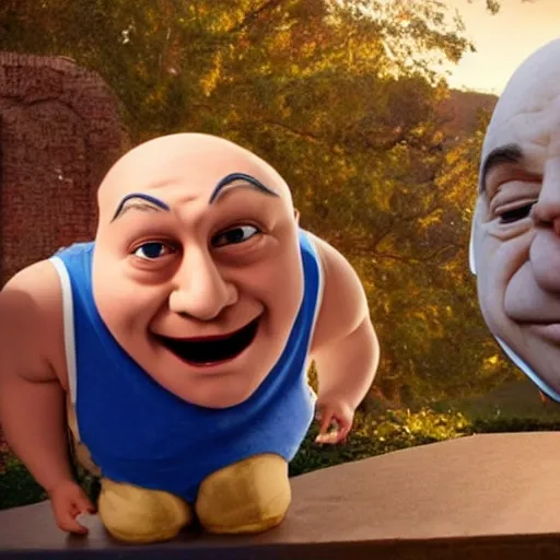 Image similar to photo of humpty dumpy with the face of danny devito