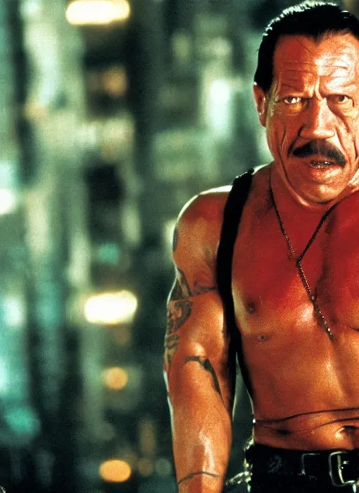 Prompt: film still of Danny Trejo as John McClane in Die Hard, 4k