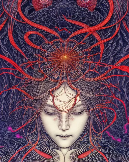 Prompt: human spirit breaking away from the body, conjuring psychedelic background, part by takato yamamoto, part by alex gray, ross tran, james jean, ultra realistic, highly detailed, 8 k, trending on artstation, cosmic, symmetry, masterpiece