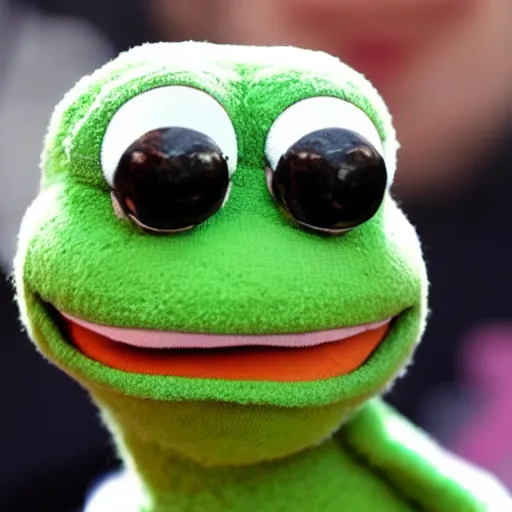 Image similar to pepe the frog as a muppet,