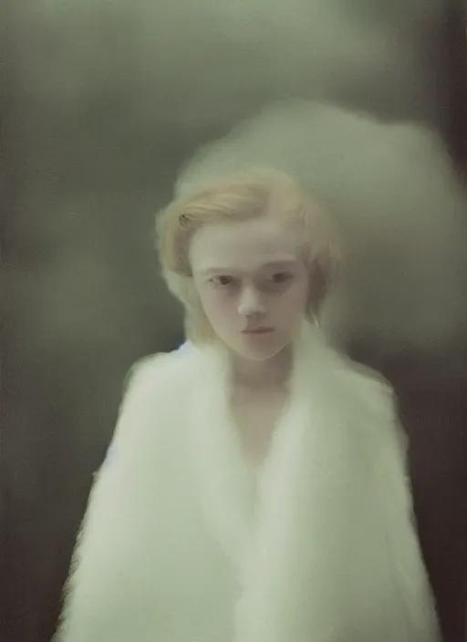 Image similar to out of focus photorealistic portrait of < zelda fitzgerald > as a beautiful young girl by sarah moon, very blurry, translucent white skin, slim, foggy, closeup