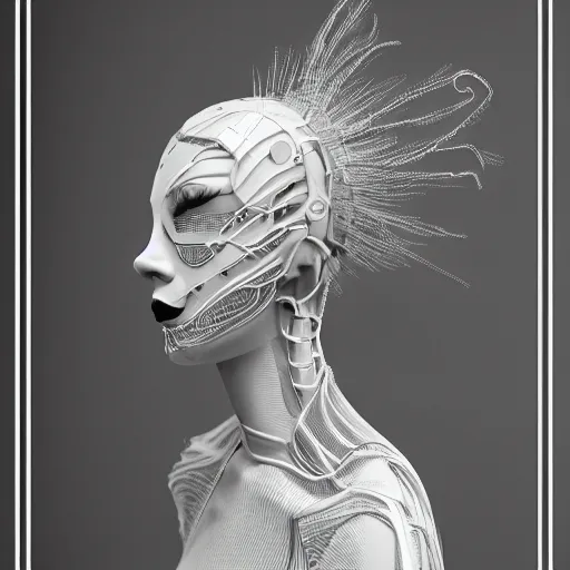 Image similar to closeup portrait of an absurdly beautiful, graceful, sophisticated, fashionable cyberpunk mechanoid gravure idol, ultrafine hyperdetailed illustration by irakli nadar, matt wisniewski style, marvel comics, intricate linework, porcelain skin, neon jellyfish headdress, ivory carved ruff, unreal engine 5 highly rendered, global illumination, radiant light, detailed and intricate environment