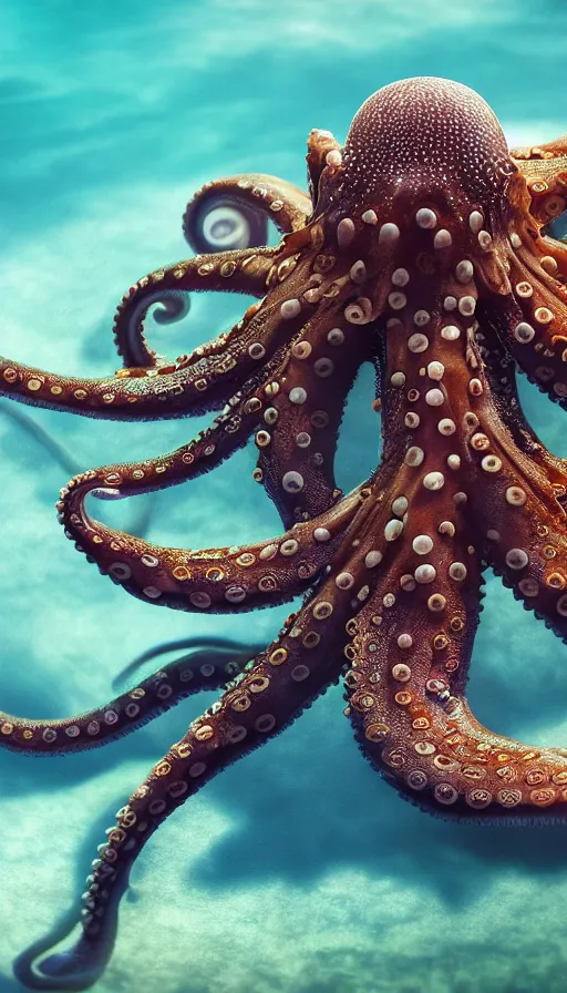 Image similar to A octopus in the ocean centered-photograph film still, dynamic action pose, National Geographic, insane detail, intricate, highly detailed, Zeiss Lens, DSLR photography, smooth, sharp focus, Unreal Engine 5, Octane Render, 85mm lens Redshift, depth of field 8K