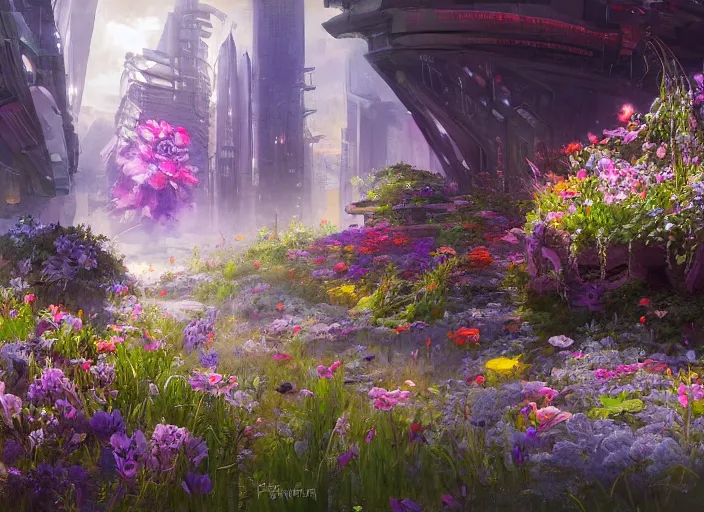 Image similar to cyberpunk flower bloom by vladimir volegov and alexander averin and peder mørk mønsted and adrian smith and raphael lacoste