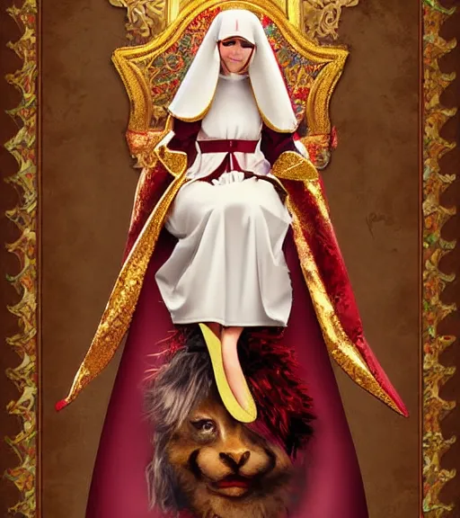 Image similar to beautiful female character inspired by venice carnival, christmas and nun | | digital artwork made by greg rutswork, anna dittmann, rosdraws and lois van barlee, symmetrical, anatomically correct, sitting on throne