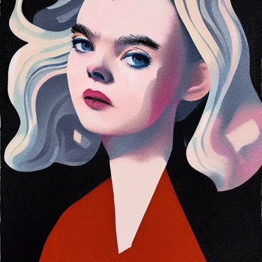 Image similar to Elle Fanning in 60s ad picture by Sachin Teng, asymmetrical, dark vibes, Realistic Painting , Organic painting, Matte Painting, geometric shapes, hard edges, graffiti, street art:2 by Sachin Teng:4