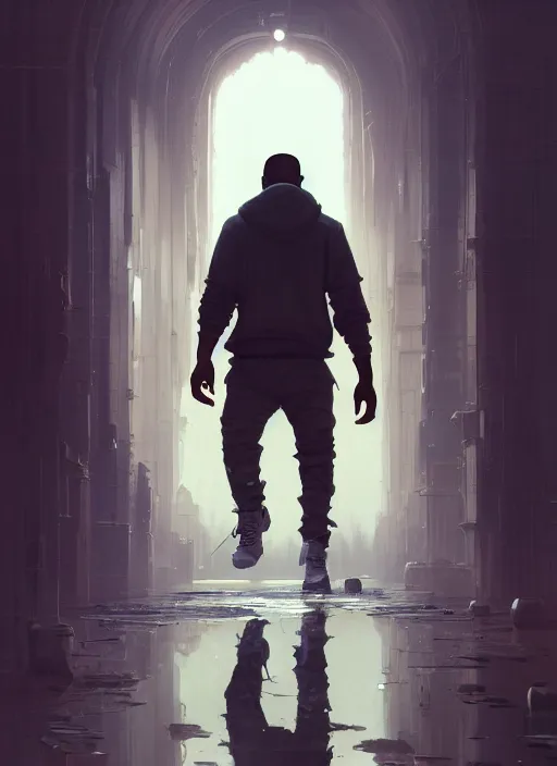 Image similar to highly detailed portrait kanye west walking towards the camera gta v stephen bliss unreal engine fantasy art by greg rutkowski loish rhads ferdinand knab makoto shinkai lois van baarle ilya kuvshinov rossdraws tom bagshaw global illumination radiant light detailed intricate environment