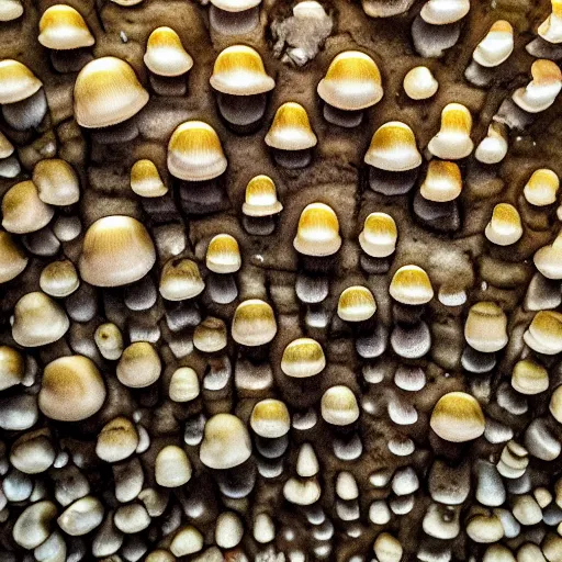 Prompt: one roud mushroom cap, bottom view, luminous lamellae are clearly visible, no stipe, black background, hyper realistic, photografy,8k, epic composition