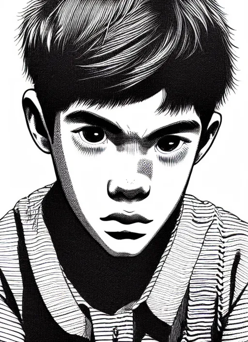 Image similar to portrait of teenage archie andrews, freckles, intricate, highly detailed, illustration, art by junji ito, junji ito