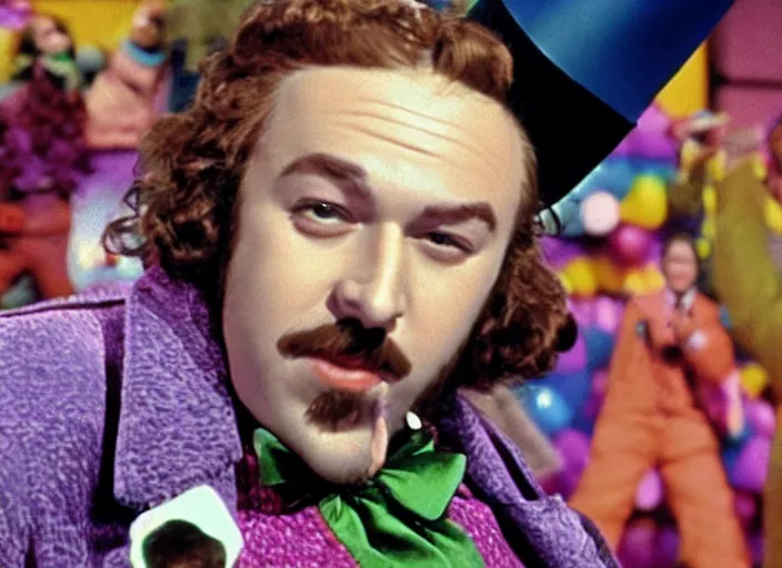 Image similar to film still of Post Malone as Willy Wonka in Willy Wonka and the Chocolate Factory 1971