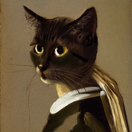 Prompt: a cat portrait in the style of Vermeer