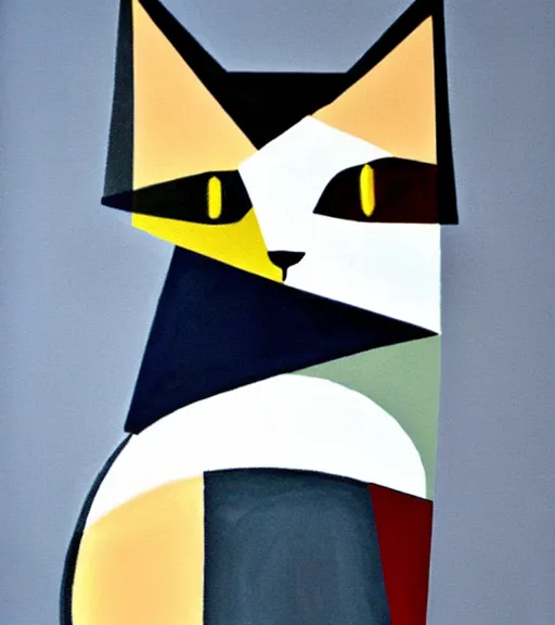 Image similar to cubism cat on chair, muted colors