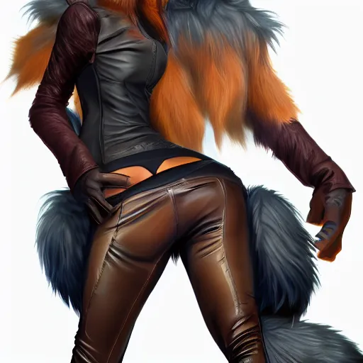 Prompt: fox wearing leather pants, fursona furry art artstation