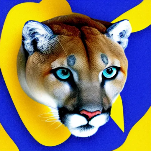 Prompt: blue and yellow icon of a cougar