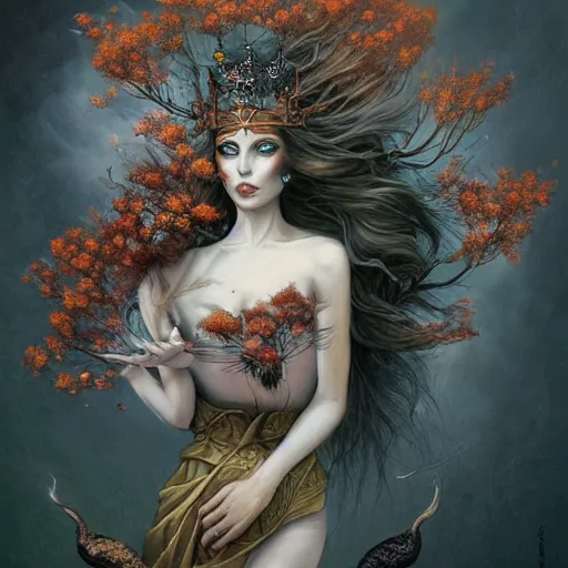 Prompt: fine art photo of the beauty goddess foxes, she has a crown of dried flowers, by peter mohrbacher