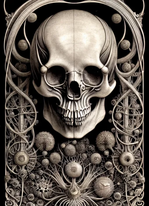 Image similar to art forms of nature by ernst haeckel, memento mori by arthur rackham, ornate antique porcelain beautiful skull mask, ultrasharp, photorealistic, hyperdetailed, octane render, polished, art nouveau, neo - gothic, gothic, intricate ornamental organic filigree, art nouveau botanicals, art forms of nature by ernst haeckel, horizontal symmetry, symbolist, visionary