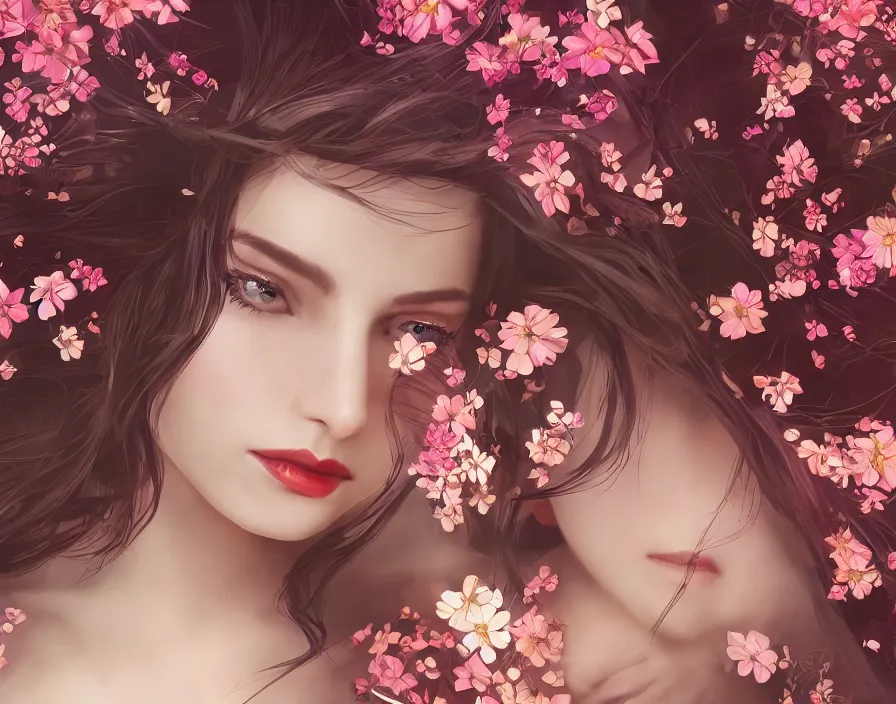 Image similar to vector girl with flowers, beautiful texture, beautiful graphics, fantasy artwork, very beautiful scenery, hd, hdr, ue 5, ue 6, unreal engine 5, cinematic 4 k wallpaper, 8 k, ultra detailed, by popular digital, details, beautiful image ever created, high resolution, artstation, award winning