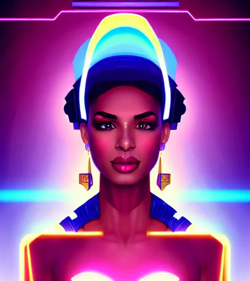 Image similar to symmetry!! egyptian princess of technology, solid cube of light, hard edges, product render retro - futuristic poster scifi, lasers and neon circuits, brown skin gorgeous egyptian princess, intricate, elegant, highly detailed, digital painting, artstation, concept art, smooth, sharp focus, illustration, dreamlike, art by artgerm