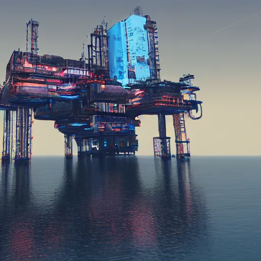 Image similar to cyberpunk oil rig