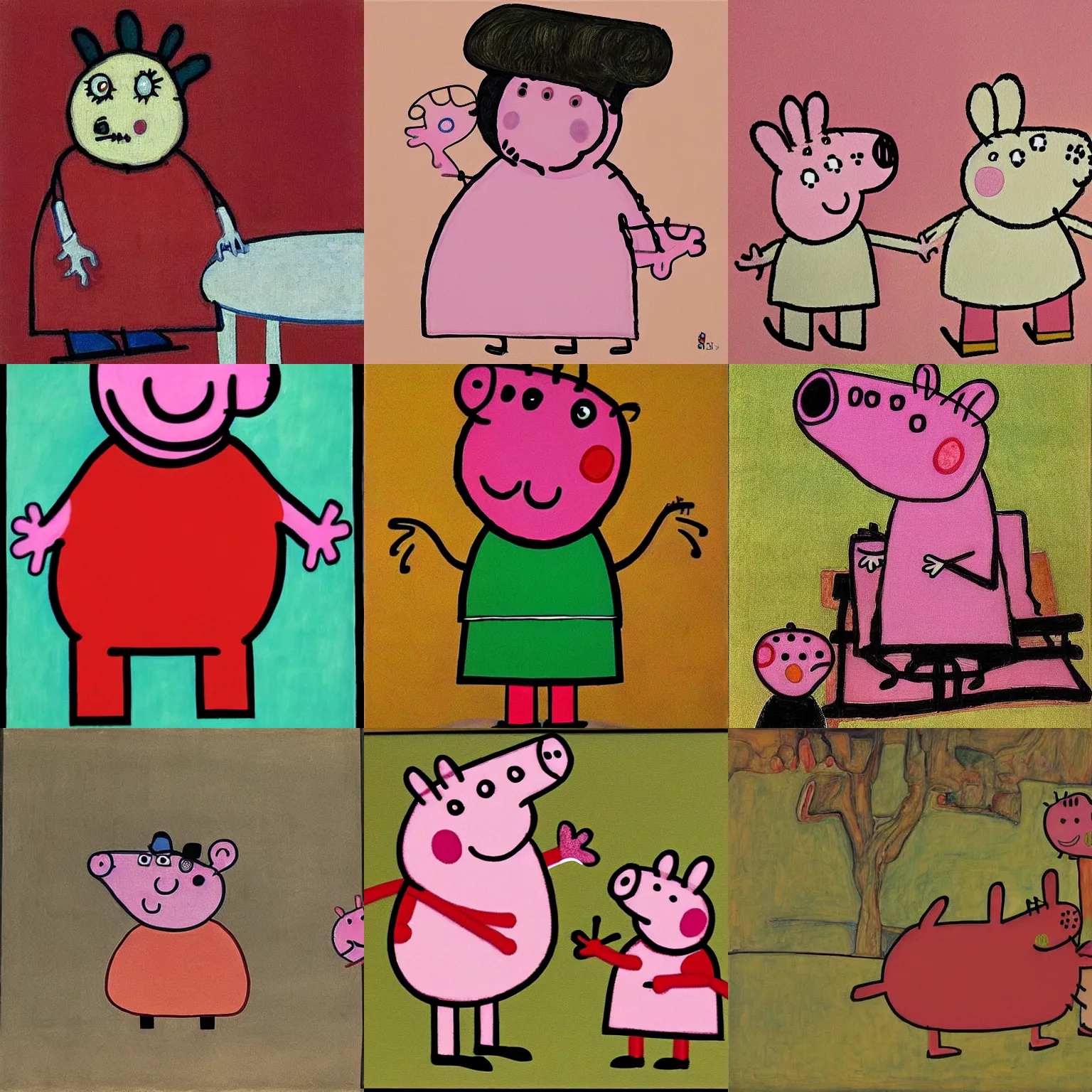 Prompt: peppa pig, artwork by egon schiele