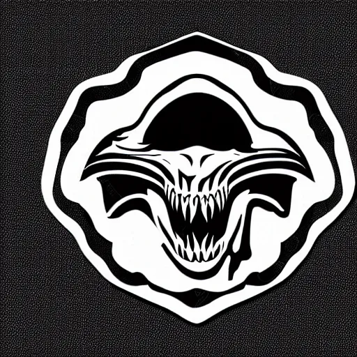 Image similar to tyrannosaurus skull emblem logo, black and white vector, stylized