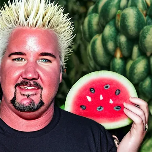 Image similar to Guy Fieri made of watermelon