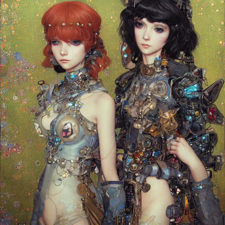 Prompt: portrait of beautiful young fairy, cyberpunk, Warhammer, highly detailed, artstation, illustration, art by Gustav Klimt and Range Murata and Ilya Kuvshinov and Sakimichan