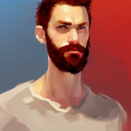 Prompt: portrait of a super friendly man by greg rutkowski, he is about 3 0 years old, english, short red hair, blue eyes, red beard, highly detailed portrait, digital painting, artstation, concept art, smooth, sharp foccus ilustration, artstation hq