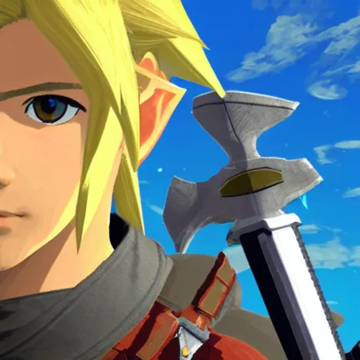 Image similar to Cloud Strife in The Legend of Zelda Breath of the Wild