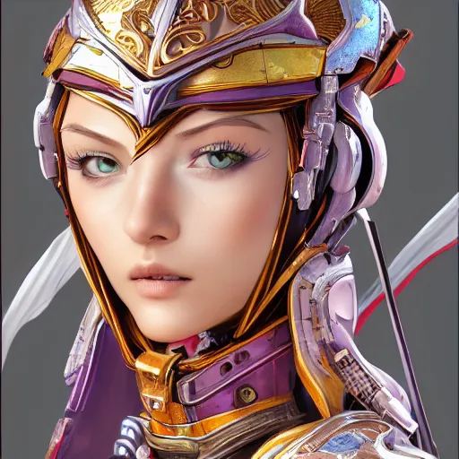 Image similar to studio portrait of lawful good colorful female holy mecha paladin absurdly beautiful, elegant, young sensual graceful woman, ultrafine hyperrealistic detailed face illustration by kim jung gi, irakli nadar, intricate linework, sharp focus, bright colors, matte, octopath traveler, final fantasy, unreal engine highly rendered, global illumination, radiant light, intricate environment