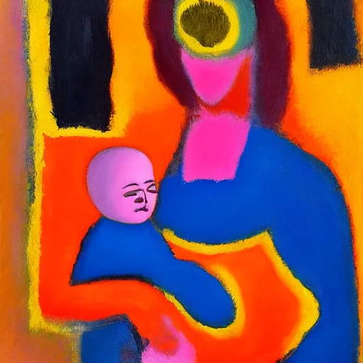 Image similar to a abstract paintingmother with baby by mark rothko