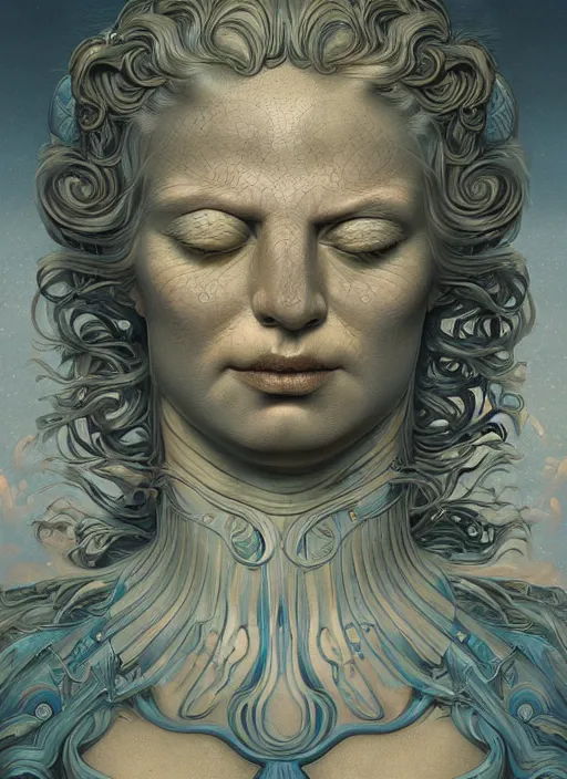 Image similar to roman emperor, wooden art nouveau swirls, subsurface scattering, in the style of james jean and tomasz alen kopera, mystical colors, rim light, soft lighting, 8 k, stunning scene, raytracing, octane render, trending on artstation