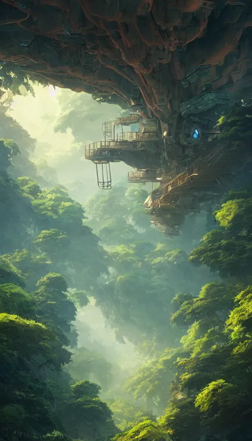 Prompt: A highly detailed matte painting of huge sector v treehouse by Studio Ghibli, Makoto Shinkai, by Artgerm, by beeple, by Greg Rutkowski, volumetric lighting, octane render, 4K resolution, trending on artstation, masterpiece