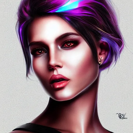 Image similar to electric woman, cute - fine - face, pretty face, oil slick hair, realistic shaded perfect face, extremely fine details, realistic shaded lighting, dynamic background, rob rey, artgerm