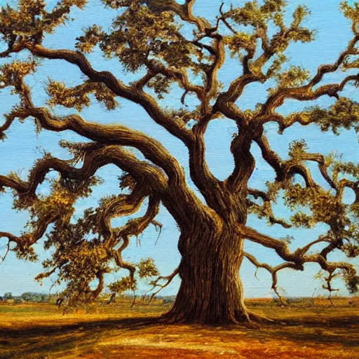 Prompt: A painting of a wizened oak tree, with the face of an old bearded man