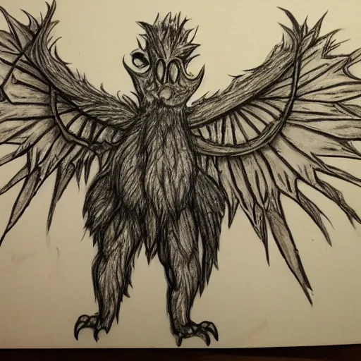 Prompt: monster with 4 wings, child drawing